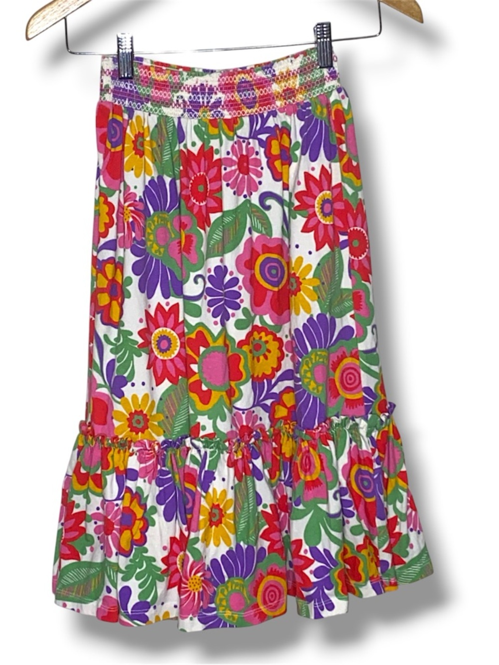Boden White Midi Skirt with Bold Multicolor Floral Print